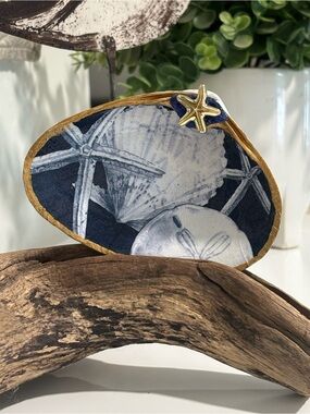 Navy Shell & Starfish Decorative Trinket Dish